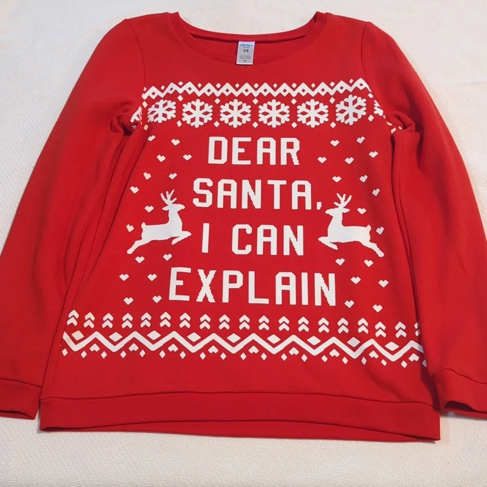 Carters  Red sz 14 Dear Santa I Can Explain Christmas Sweatshirt Boys Girls 652